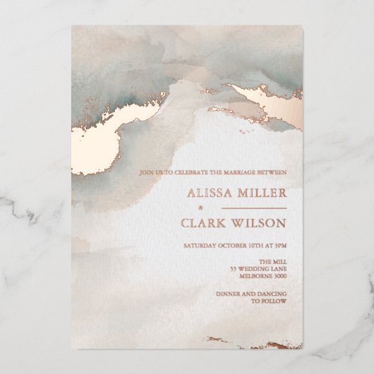 Painterly Waterverf Moody Wedding Folie Uitnodiging (Voorkant)