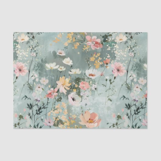 Painterly Wildflowers Pattern in Soft Shades Tissuepapier (Voorkant)