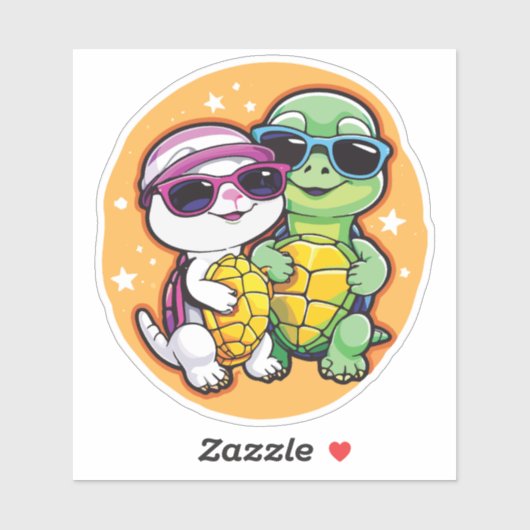 Pair of Turtles in Love - Durable Vinyl Sticker  (Vel)