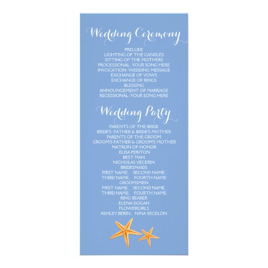 Paire BUDGET Programme de mariage de plage d'étoil (Dos)