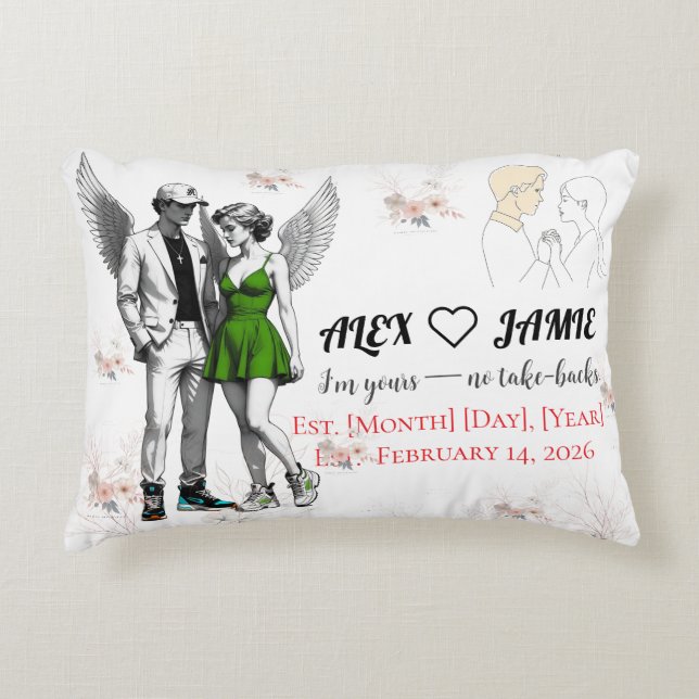 Paire d'anges gardiens – Coussin accent à ailes mi (Devant)