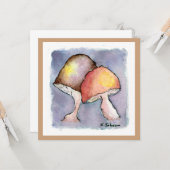 Paire de champignons Carte de voeux aquarelle (Devant/Arrière en situation)