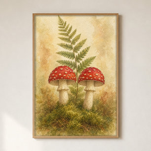 Paire de champignons dans une affiche aquarelle de