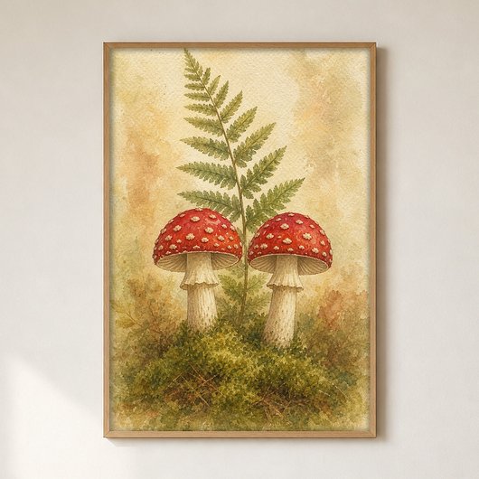 Paire de champignons dans une affiche aquarelle de