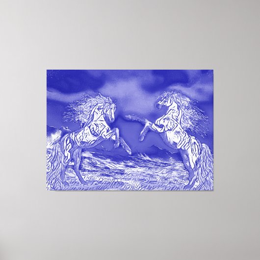Paire de chevaux en bleu et blanc V2 Impression su (Recto)