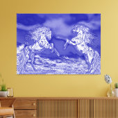 Paire de chevaux en bleu et blanc V2 Impression su (Insitu(Salon))