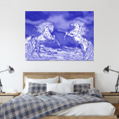 Paire de chevaux en bleu et blanc V2 Impression su (Insitu(Chambre))
