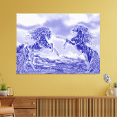 Paire de chevaux en bleu et blanc V3 Impression su (Insitu(Salon))