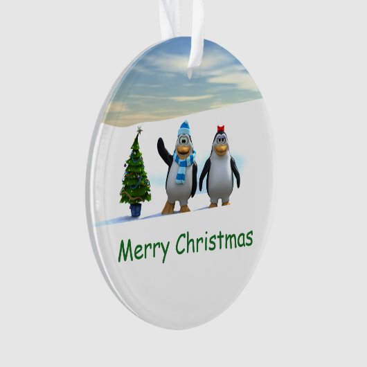 Paire de pingouin en caricature mignonne avec arbr (devant)