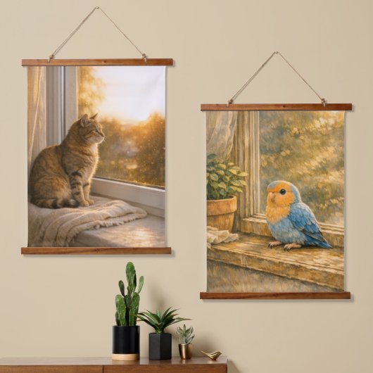 Paire de tapisseries Compagnons de fenêtre Chat & (Asymétrique)