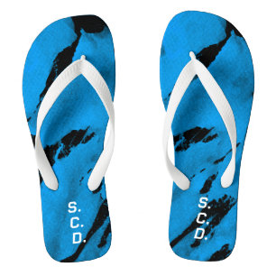 Paire de tongs personnalisée bleu noir brossé