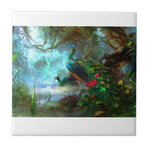 Paires de paon dans le carreau de céramique de