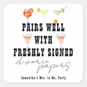 Pairs Well Divorce Papers Cocktail Brunch Party Vierkante Sticker