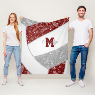 paisleuzen veren doedels maroon gray volleyball fleece deken