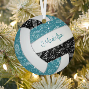 paisleuzen veren floreel blauwgroen volleybal metalen ornament