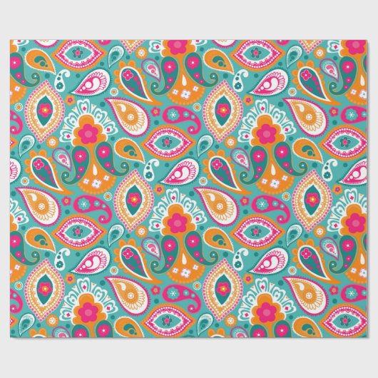 Paisley 70s 60s Boho Retro Cadeaupapier (Vlak)