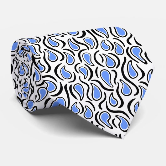 Paisley Abstract 230523 - Baby Blue, B&W Stropdas (Opgerold)