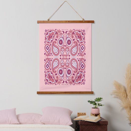 Paisley Abstracte Patroonschaduwen van Roze Hangend Wandkleed (Slaapkamer)