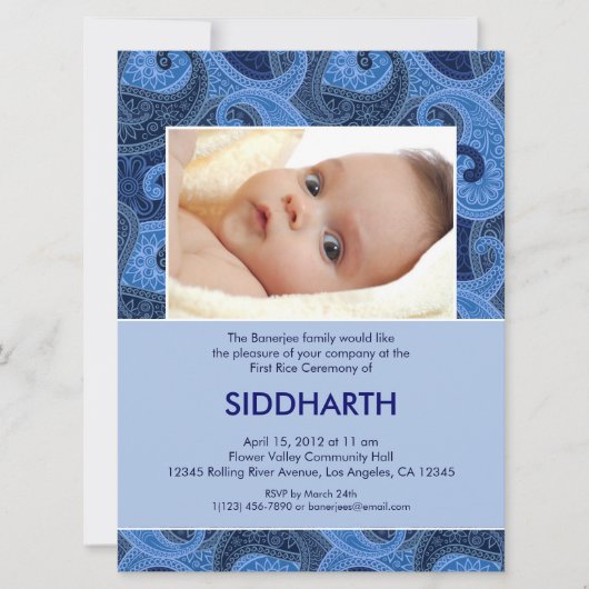 Paisley Annaprashan (Eerste Rijst) Uitnodiging (Voorkant)