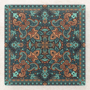 Paisley Bandana: Zijdehals. Glazen Onderzetter