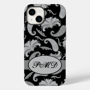 Paisley Black Gray Modern Monogram naam Case-Mate iPhone 14 Hoesje