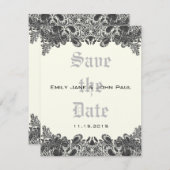Paisley Black & Ivory Damask Wedding Save the Date (Voorkant / Achterkant)