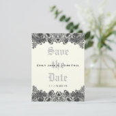 Paisley Black & Ivory Damask Wedding Save the Date (Staand voorkant)