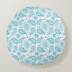 Paisley blauw boho patroon rond kussen