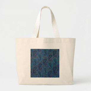 Paisley Blauw Indiase Boho Kunst Patroon Grote Tote Bag