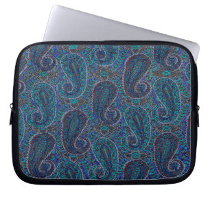 Paisley Blauw Indiase Boho Kunst Patroon Laptop Sleeve