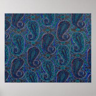Paisley Blauw Indiase Boho Kunst Patroon Poster