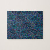 Paisley Blauw Indische Boho Kunstpatroon Legpuzzel (Horizontaal)