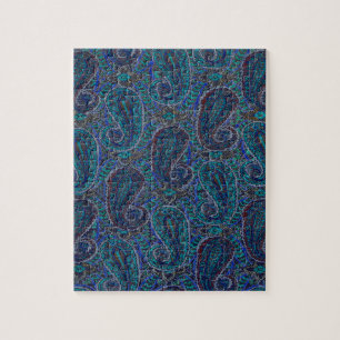 Paisley Blauw Indische Boho Kunstpatroon Legpuzzel