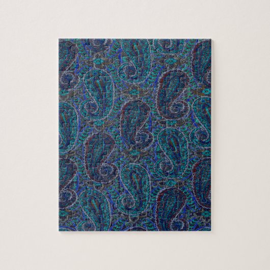 Paisley Blauw Indische Boho Kunstpatroon Legpuzzel (Verticaal)