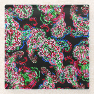 Paisley bloemenpatroon, etnische achtergrond. glazen onderzetter