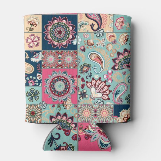 Paisley bloemetjes, patchwork achtergrond, . blikjeskoeler (Achterkant)