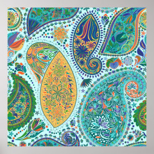 Paisley  bloemmotief, etnische naadloze achtergron poster