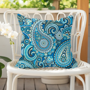 Paisley Bloempatroon Blauw Buitenkussen