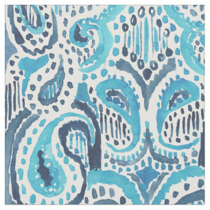 PAISLEY Blue Ikat Waterverf Patroon Stof