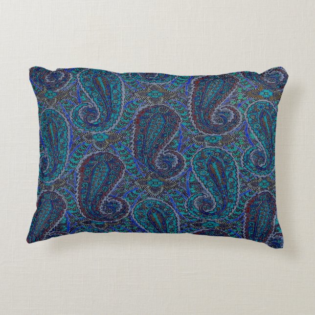 Paisley Blue Indian Boho Art Pattern Accent Kussen (Achterkant)