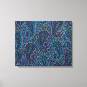 Paisley Blue Indian Boho Art Pattern Canvas Afdruk