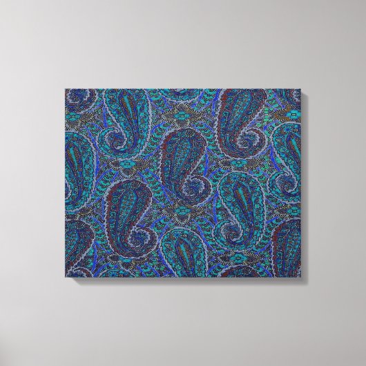 Paisley Blue Indian Boho Art Pattern Canvas Afdruk (Voorkant)