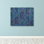 Paisley Blue Indian Boho Art Pattern Canvas Afdruk (Insitu (Houten vloer))