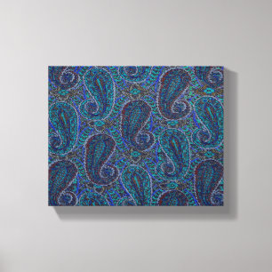 Paisley Blue Indian Boho Art Pattern Canvas Afdruk
