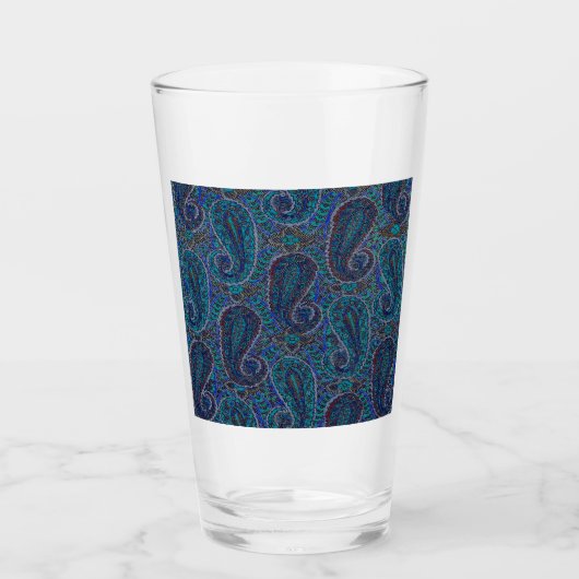 Paisley Blue Indian Boho Art Pattern Glas (Voorkant)