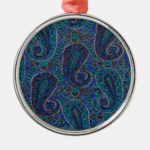 Paisley Blue Indian Boho Art Pattern Metalen Ornament