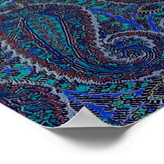 Paisley Blue Indian Boho Art Pattern Poster (Hoek)
