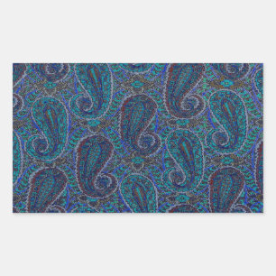 Paisley Blue Indian Boho Art Pattern Rechthoekige Sticker