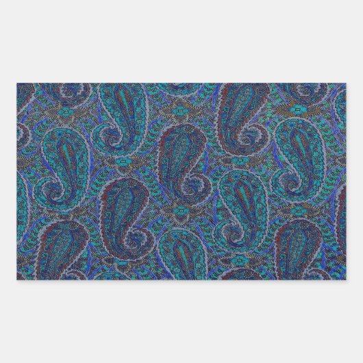 Paisley Blue Indian Boho Art Pattern Rechthoekige Sticker (Voorkant)
