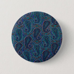 Paisley Blue Indian Boho Art Pattern Ronde Button 5,7 Cm